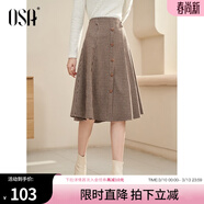 歐莎（OSA）【復古印象】咖色高腰千鳥(niǎo)格半身裙女秋季新品遮胯顯瘦a字裙 咖色格子 S