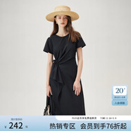 范思藍恩夏季圓領(lǐng)抽繩褶皺設計感連衣裙女2024夏裝新款白色高腰A字裙女 黑色 XS