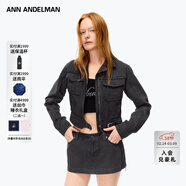 ANN ANDELMAN【膩膩同款】復古水洗高腰包臀裙超短裙套裝搭配上衣 深灰色牛仔外套 S