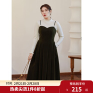 獨束大碼女裝絲絨吊帶連衣裙女冬裝新款胖mm法式氣質(zhì)背帶裙顯瘦 橄欖綠 M