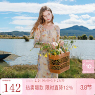 三彩2025秋款法式復古雪紡碎花裙連衣裙大擺長(cháng)裙浪漫M 檸檬黃花卉 S 155/80A