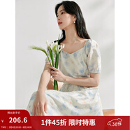 茵曼（INMAN）法式碎花高級感2025夏女新款休閑中長(cháng)吊帶連衣裙子 月藍連衣裙-18424791 XL