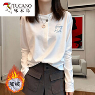 啄木鳥(niǎo)（TUCANO）白色純·棉長(cháng)袖t恤女春秋新款紐扣內搭打底衫秋冬加絨獨特漂亮上 A29小女孩 加絨款 95.5%聚酯纖維4.5%氨 L 111-130斤