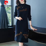 皮爾卡丹（pierre cardin）高端配大衣的內搭毛線(xiàn)連衣裙女中長(cháng)款秋冬毛衣裙厚過(guò)膝時(shí)尚打底 黑色 M