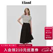 ELAND衣戀半身裙女純色不對稱(chēng)荷葉邊松緊腰抽褶半裙夏季新款 黑色(19)Black M 165