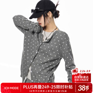 ICH MODE美式復古修身波點(diǎn)針織開(kāi)衫女2026新款春秋慵懶毛衣外套 灰色 M
