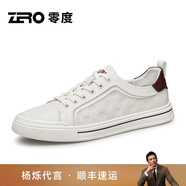 零度Zero官方男鞋板鞋男士小白鞋韓版時(shí)尚頭層牛皮透氣休閑皮鞋 白紅（33系帶） 39