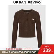 UR秋季新款女裝休閑絞花肌理櫻桃刺繡針織開(kāi)衫UYY950116 咖棕 XL