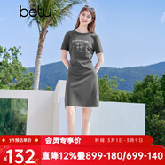 百圖betu女裝2025夏季新款短袖連衣裙碎褶收腰蕾絲花邊裙子女2506T44 深灰 L
