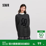 森馬毛衣女中長(cháng)款寬松落肩圓領(lǐng)毛衫休閑慵懶2024新款冬季提花衣服 中花灰00513 M 160/84A