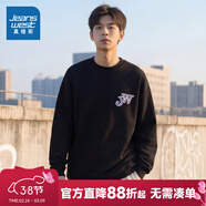 真維斯（Jeanswest）真維斯男裝圓領(lǐng)加絨繡花寬松衛衣2026春季新品保暖男士套頭衫LBK 黑色2010 L 180/100A