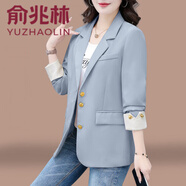 俞兆林（YUZHAOLIN）早春獨特漂亮外套女2026新款春秋中年媽媽高端時(shí)尚百搭休閑款西裝 淺藍色 S (建議80-95斤)