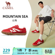 駱駝（CAMEL）山海薄底男鞋復古休閑運動(dòng)德訓鞋子 X14B09L7607B 正紅/象牙白 42