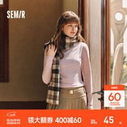 森馬（Semir）長(cháng)袖t恤女短款半高領(lǐng)薄絨輕暖打底衫2024冬新款純色修身抓絨內搭 橡皮粉61214 M