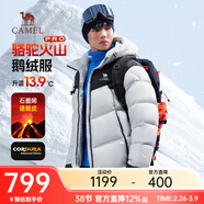 駱駝火山PRO鵝絨服明星同款秋冬新款戶(hù)外連帽保暖面包羽絨服 太空灰/幻影黑 男女同款 S