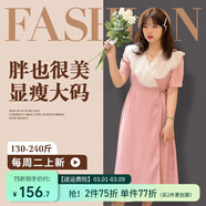 惟友遮肚子顯瘦連衣裙大碼女裝胖妹妹夏裝復古通勤風(fēng)氣質(zhì)裙子 櫻粉色 2XL 【尺碼偏大】 建議150-170斤