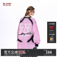 BJHG不計后果 美式球衣長(cháng)袖T恤女春潮牌賽車(chē)風(fēng)情侶裝運動(dòng)衛衣打底衫男 桃肉粉 XL