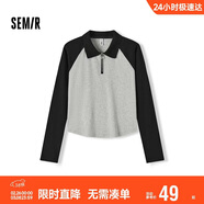 森馬（Semir）POLO衫女短款拼色插肩袖修身上衣小個(gè)子秋顯瘦套頭衫101524115003