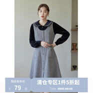 獨束大碼女裝復古U領(lǐng)內搭背心裙女冬季新款胖mm顯瘦毛呢連衣裙 黑灰人字紋 M