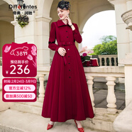 帝弗·潤馳新款酒紅色女神范長(cháng)款襯衫裙到腳踝氣質(zhì)簡(jiǎn)約歐美連衣裙 酒紅色 M