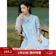茵曼（INMAN）2026夏女新款田園娃娃裙切爾西領(lǐng)泡泡袖A字連衣裙 淺水藍 -18525990 XL
