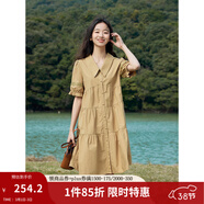 茵曼（INMAN）2026夏女新款田園娃娃裙切爾西領(lǐng)泡泡袖A字連衣裙 深褐色 -18525990 XL