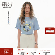 Teenie Weenie小熊女裝T恤夏季清新活力甜美刺繡圓領(lǐng)短袖 藍色 S