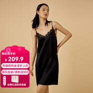 金三塔商場(chǎng)同款真絲睡衣女100%桑蠶蕾絲花邊v領(lǐng)真絲吊帶裙睡裙七夕禮物 黑色7100 L