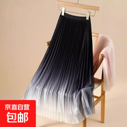 春夏新款漸變色網(wǎng)紗半身裙女中長(cháng)款a字仙女裙顯瘦紗裙百褶裙 1365 漸變-星黑 單裙 XL 推薦【125-140斤】