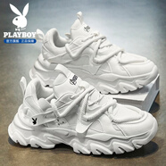 花花公子鞋子男鞋2026春夏季新款運動(dòng)休閑潮厚底增高老爹鞋男士透氣小白鞋 白色【網(wǎng)面款】10661 42