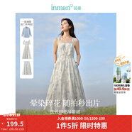 茵曼（INMAN）法式碎花高級感2025夏女新款休閑中長(cháng)吊帶連衣裙子 月藍色吊帶裙 XL
