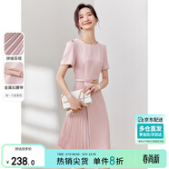 尚都比拉設計感拼接連衣裙夏季高級感氣質(zhì)百褶裙小個(gè)子中長(cháng)裙子 粉陶色 L