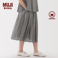 MUJI女式 強捻 抽褶裙 長(cháng)半身裙女裙子女裝格子裙25年夏季BE1VEC5S 黑色格紋 L （165/70A）