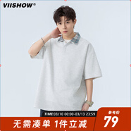 viishow潮牌polo衫短袖T恤男士夏季2025新款潮牌寬松休閑翻領(lǐng)半袖上衣 白麻灰 S