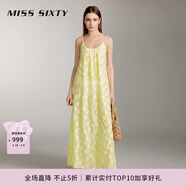 MISS SIXTY吊帶連衣裙女性感大露背清新剪花浪漫度假風(fēng)海邊長(cháng)裙 黃色 S