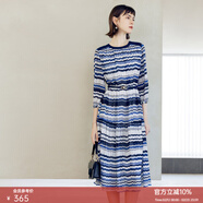 顏域七分袖條紋連衣裙女裝2024新款時(shí)尚簡(jiǎn)約連身裙中長(cháng)款圓領(lǐng)裙子 藍條 XL/42