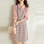 【京東直采】拼接長(cháng)袖連衣裙子女裝2026春裝新款娃娃領(lǐng)氣質(zhì)假兩件 粉紅色 L