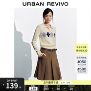 UR2025秋季新款女裝休閑學(xué)院風(fēng)菱格紋短款針織衫UYY950145 米白 XS