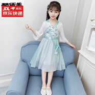 酷樂(lè )羊漢服女童連衣裙子2026夏季新款古裝兒童超仙襦裙中國風(fēng)夏裝童裝潮 綠色(1090)+挎包 130