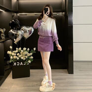 花花公子（PLAYBOY）春季新款女裝套裝長(cháng)袖漸變開(kāi)衫春秋上衣針織毛衣洋氣牛仔短裙兩件 套裝 上衣21140A+半身裙7341B XL 建議121-130斤