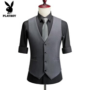 花花公子西裝馬甲男士免燙西裝背心西服馬夾韓版修身坎肩結婚春秋休閑正裝 灰色 M (85-100斤穿)
