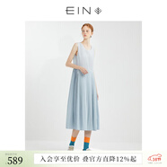 EIN【百褶天使裙】EIN言小清新簡(jiǎn)約絲棉多巴胺打底連衣裙夏季新款 淺藍  S