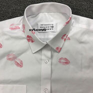 Margie風(fēng)格個(gè)性紅唇印色休閑寬松襯衫四角外縫線(xiàn)男女款外套潮 色 M M