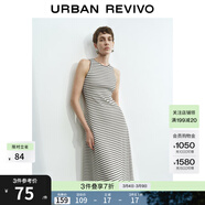 UR春季新款女裝休閑撞色條紋修身無(wú)袖連衣裙UWM750029 黑色條紋 L