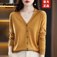 Aosijie高端品牌 針織開(kāi)衫女2026春秋新款寬松氣質(zhì)百搭v領(lǐng)毛衫上衣 【黃駝V領(lǐng)】 2XL