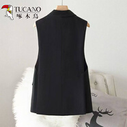 啄木鳥(niǎo)（TUCANO）西裝背心女2026新款春秋韓版中長(cháng)版側開(kāi)叉款西服馬甲外穿背心女 黑色 3XL 146-155斤