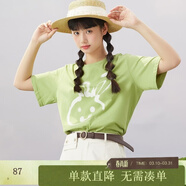紫涵（ZIHAN）夏季米色T恤寬松純棉短袖女打底衫內搭印花圓領(lǐng)上衣韓版甜美 青橙綠 XS
