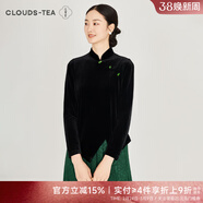 浮云堂.風(fēng)」暮色.中式復古黑色絲絨襯衫女裝新款2026春秋禪意內搭打底衫 黑色 L