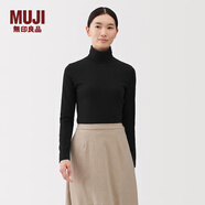 MUJI女式 起毛 羅紋編織 高領(lǐng)長(cháng)袖T恤 針織衫打底衫女裝25年冬季 黑色 M （160/84A）