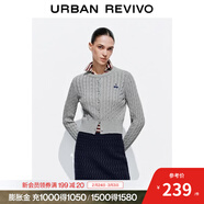 UR秋季新款女裝休閑絞花肌理櫻桃刺繡針織開(kāi)衫UYY950116 冷灰 XL